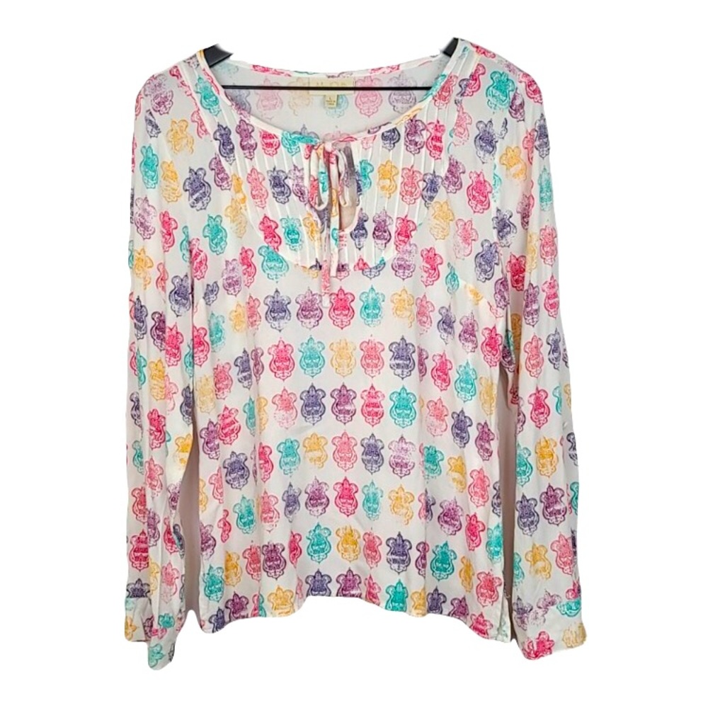 ModCloth Multicolor Crest Print Blouse Size Large